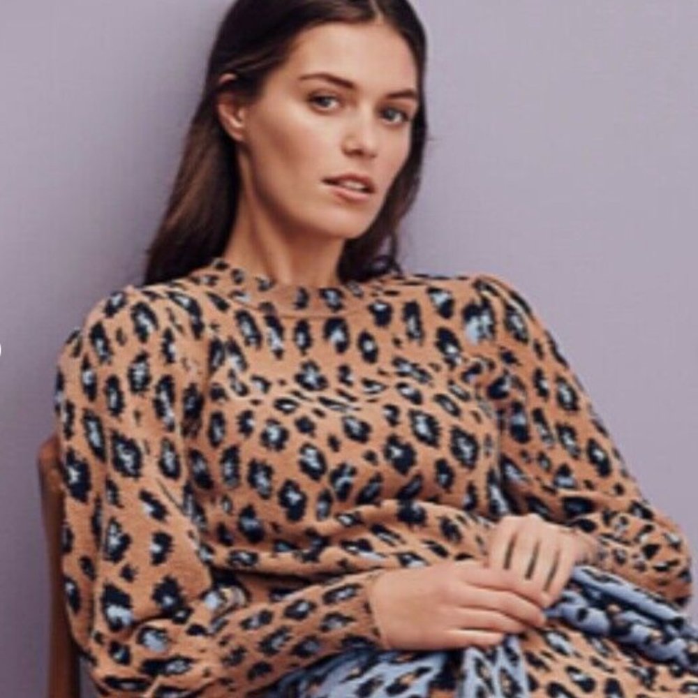 Ann Taylor Jacquard Animal Print Puff Sleeve Sweater